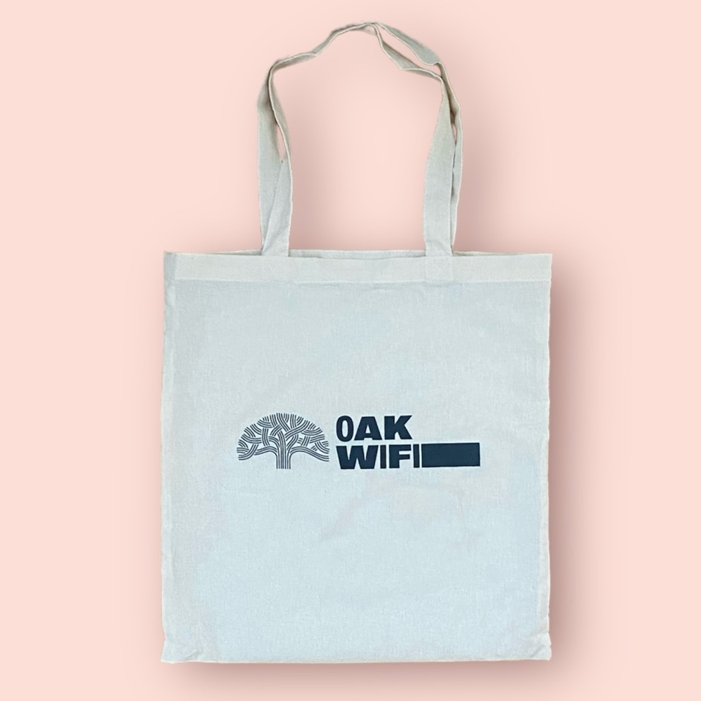 3 Tote Bag Set Small White Linen Graphic Print Oakland CA California Logo New